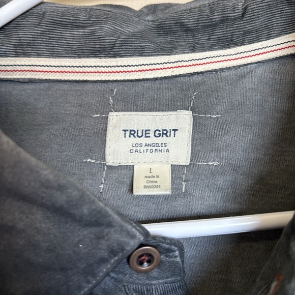 True Grit Polo Shirt Mens Size Large Black Collared Long‎ Sleeve - Picture 3 of 7